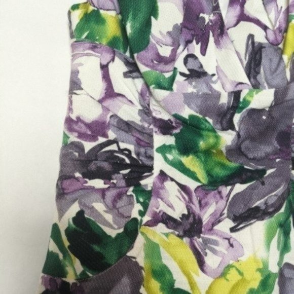 Adrianna Papell Dress 6 Medium Purple Floral Dress Sleeveless Ruched Sheath Text - Picture 6 of 9